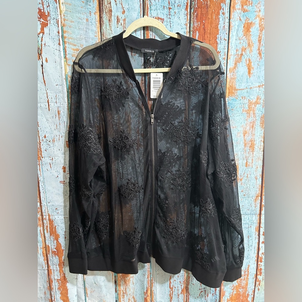Torrid Black Floral Mesh Bomber Jacket- New w/ Tags